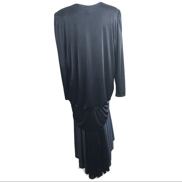 Abby Kent Vintage Black Glam Draped Sequin High-Low Midi Dress - Picture 2 of 13